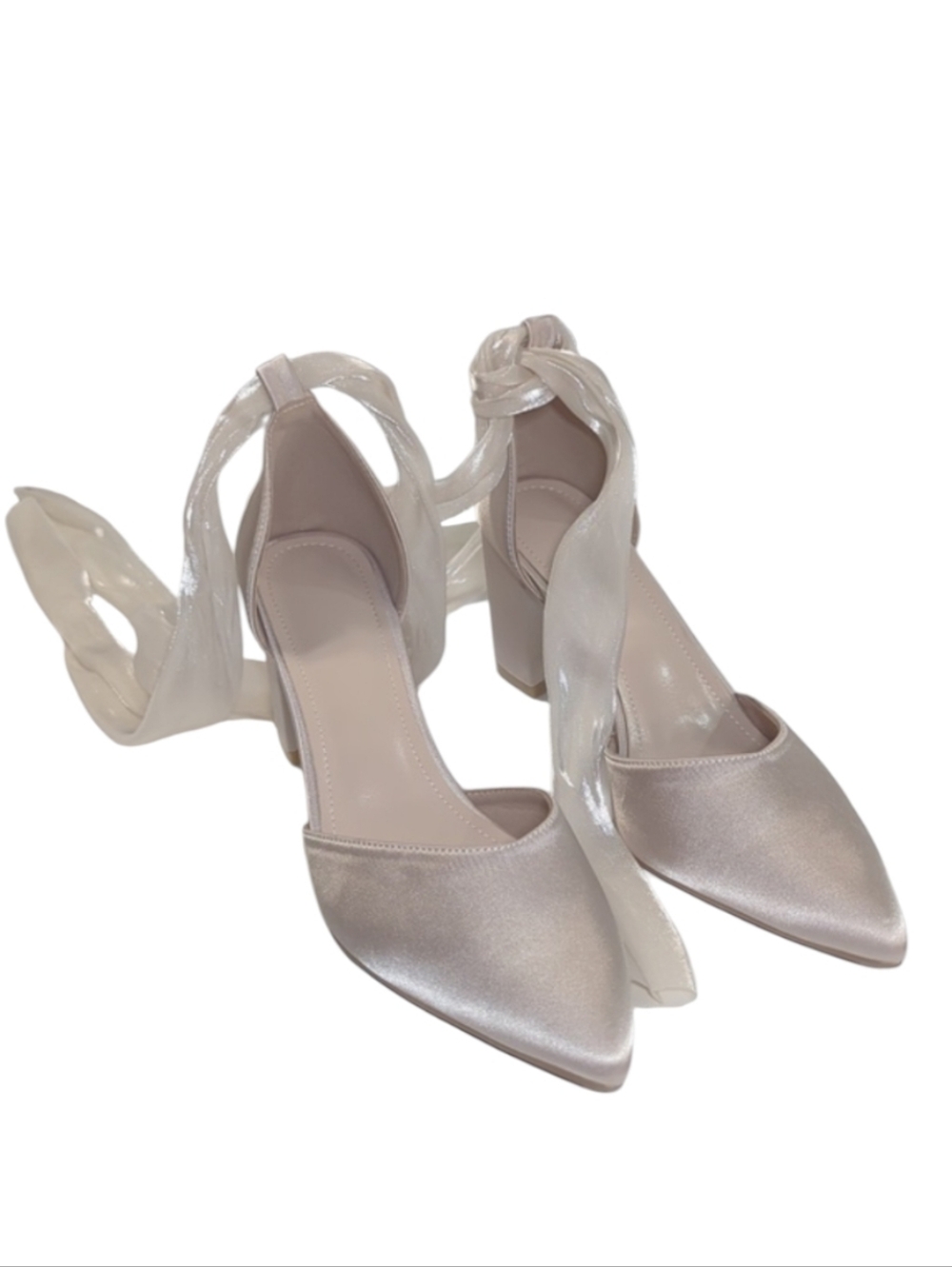 Satin Pointed Toe Block Heel Ankle Tie Pumps Size EU 42 US Size 11